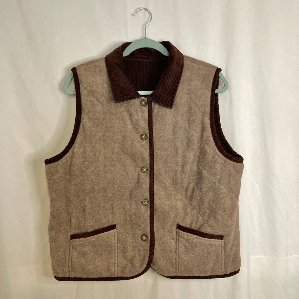Reversible Corduroy Quilted Fleece Vest Brown L Gorpcore Cabincore Fall Utility